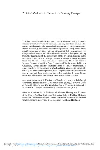 Political Violence In Twentiethcentury Europe Donald Bloxham Robert Gerwarth