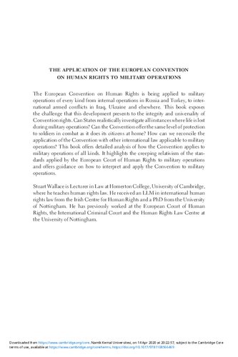 The Application Of The European Convention On Human Rights To Military Operations Stuart Wallace