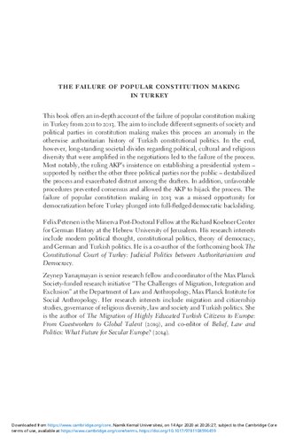The Failure Of Popular Constitution Making In Turkey Regressing Towards Constitutional Autocracy Felix Petersen Zeynep Yanasmayan