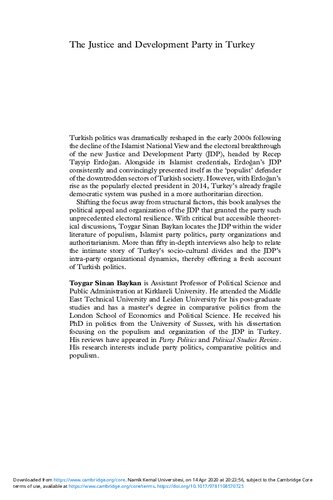 The Justice And Development Party In Turkey Populism Personalism Organization Toygar Sinan Baykan