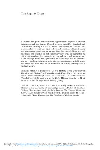 The Right To Dress Sumptuary Laws In A Global Perspective C 12001800 Giorgio Riello