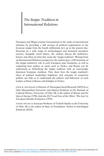 The Steppe Tradition In International Relations Russians Turks And European State Building 4000 Bce2017 Ce Iver B Neumann Einar Wigen
