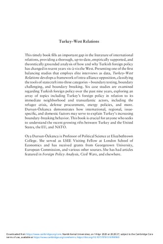 Turkeywest Relations The Politics Of Intraalliance Opposition Oya Dursunözkanca