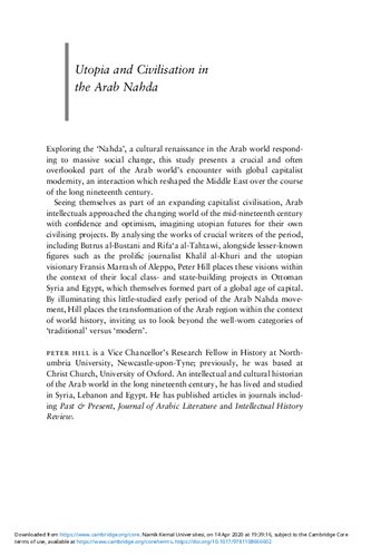 Utopia And Civilization In The Arab Nahda Peter Hill