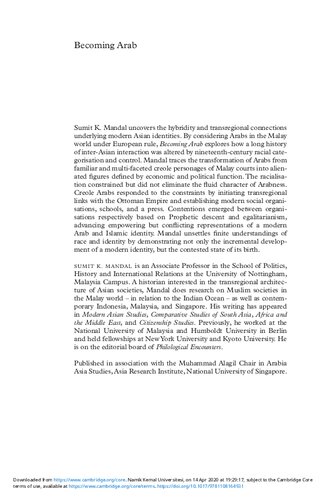 Becoming Arab Creole Histories And Modern Identity In The Malay World Sumit Kumar Mandal