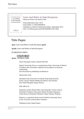Laws And Rules In Indoeuropean Philomen Probert Andreas Willi