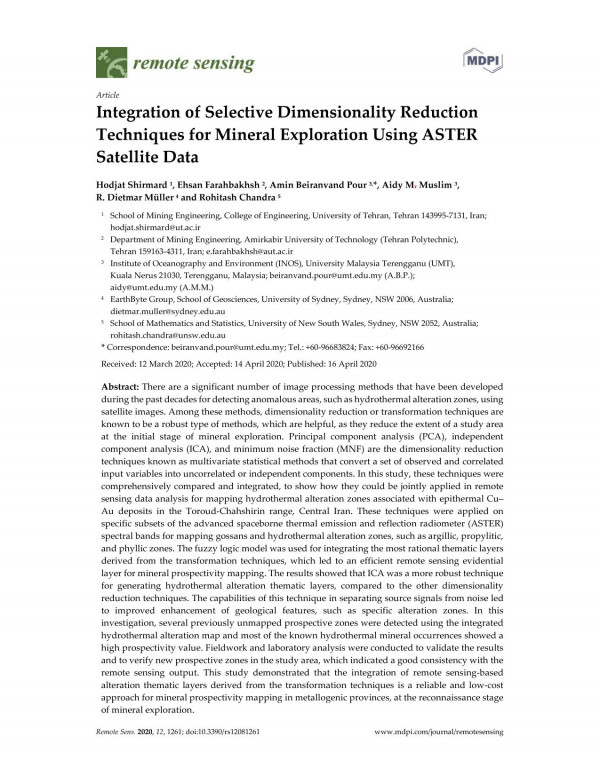 Integration Of Selective Dimensionality Reduction Techniques For Mineral Exploration Using Aster Satellite Data Hodjat Shirmard