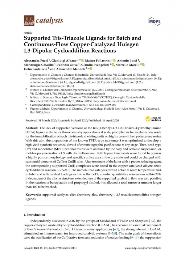 Supported Tristriazole Ligands For Batch And Continuousflow Coppercatalyzed Huisgen 13dipolar Cycloaddition Reactions Alessandra Pucci