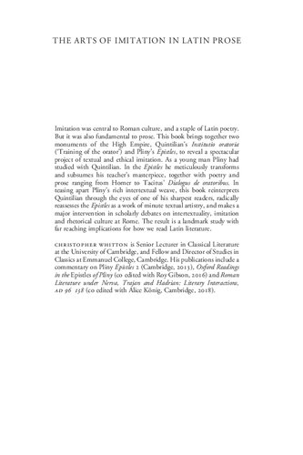 The Arts Of Imitation In Latin Prose Plinys Epistlesquintilian In Brief Christopher Whitton