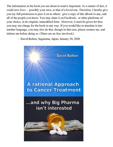 A Rational Approach To Cancer Treatment And Why Big Pharma Isnt Interested 1st Edition David Bolton