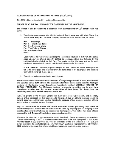 Illinois Causes Of Action Tort Actions 2014 Timothy W Kelly