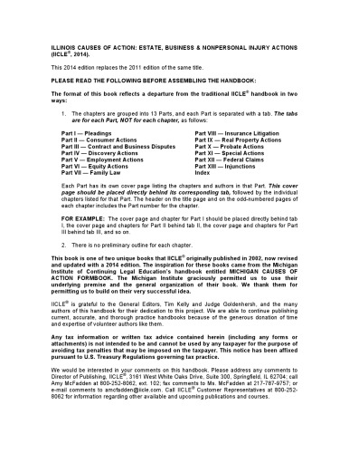 Illinois Causes Of Action Estate Business Nonpersonal Injury Actions 2014 Timothy W Kelly