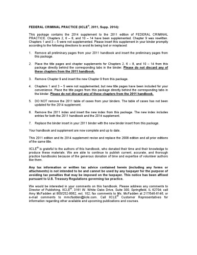 Federal Criminal Practice 2011 Edition 2014 Supplement Illinois Institute For Continuing Legal Education