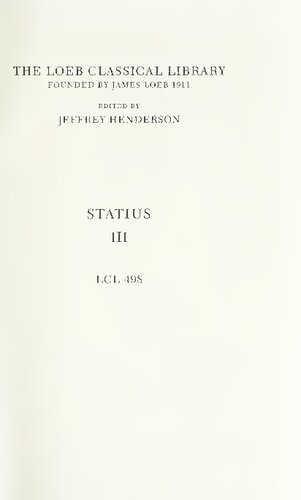 Statius Thebais Libri Viiixii Achilleis 1st Edition D R Shackleton Bailey