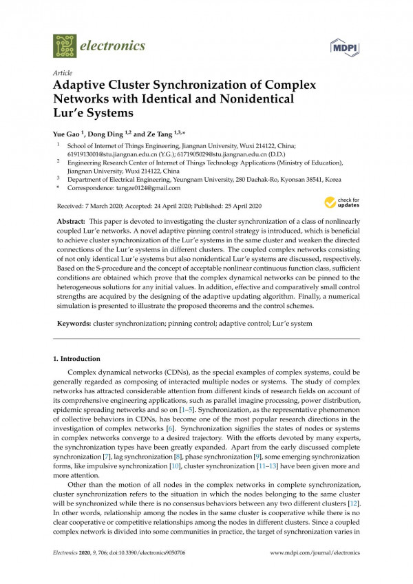 Adaptive Cluster Synchronization Of Complex Networks With Identical And Nonidentical Lure Systems Yue Gao