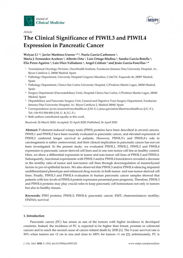 The Clinical Significance Of Piwil3 And Piwil4 Expression In Pancreatic Cancer Weiyao Li