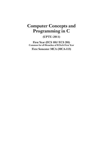 Computer Concepts And Programming In C Uptu E Balaguruswamy