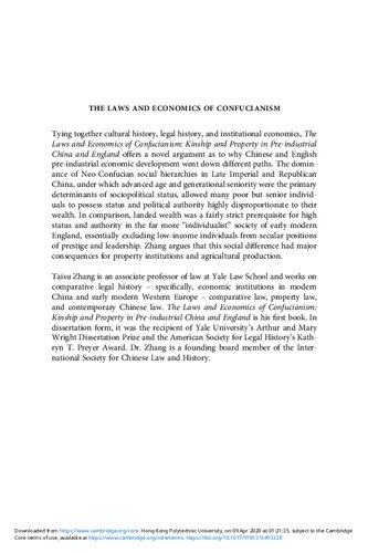 The Laws And Economics Of Confucianism Kinship And Property In Preindustrial China And England Taisu Zhang