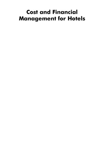 Cost And Financial Management For Hotels Prasanna Kumar Mruthyunjaya V Pagad Linda Nalini Daniel
