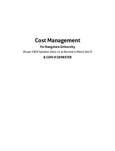 Cost Management For Bangalore University As Per Cbcs Syllabus 201415 As Revised In March 2017 Bcom Vi Semester V Rajesh Kumar
