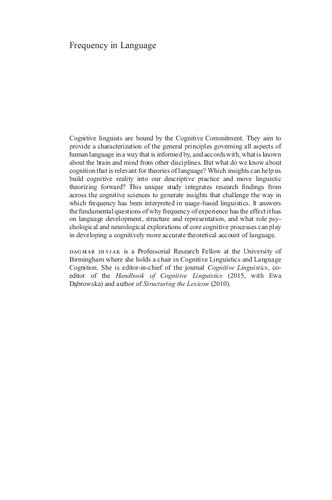 Frequency In Language Memory Attention And Learning Dagmar Divjak