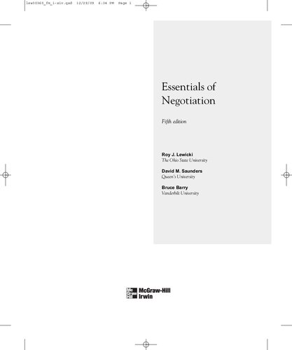 Essentials Of Negotiation 5th Edition Roy Lewicki Bruce Barry