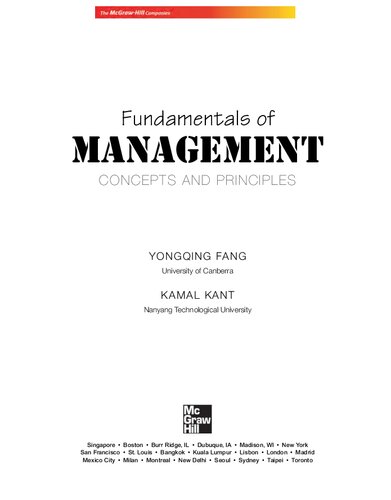 Fundamentals Of Management Concepts And Principles Yongqing Fang Kamal Kant