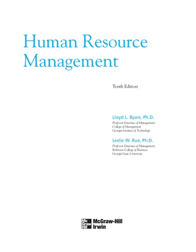 Human Resource Management 10th Edition Lloyd Byars Leslie Rue