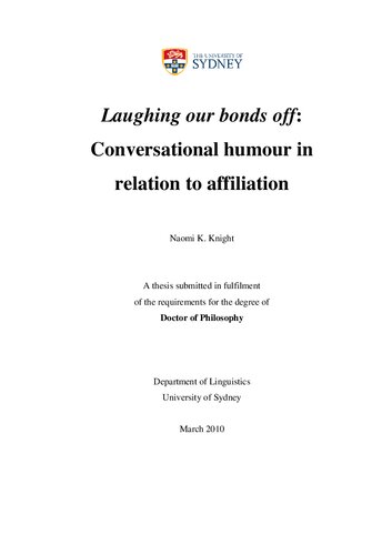 Laughing Our Bonds Off Conversational Humour In Relation To Affiliation Naomi K Knight