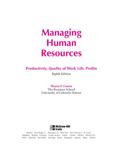 Managing Human Resources Productivity Quality Of Work Life Profits 8th Edition Wayne Cascio