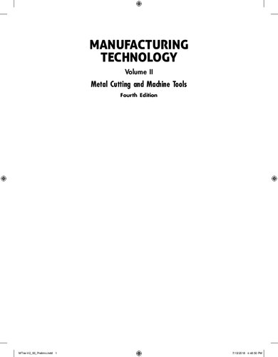 Manufacturing Technology Vol 2 4th Edition Rao
