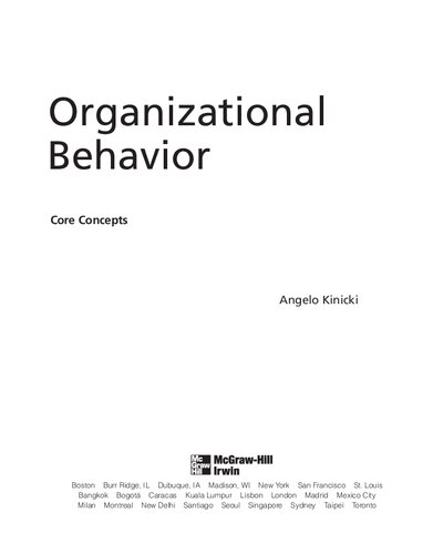 Organizational Behavior Core Concepts Angelo Kinicki