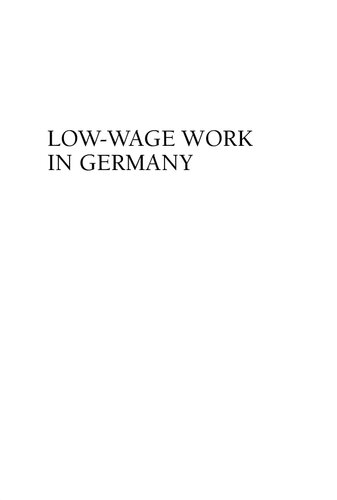 Lowwage Work In Germany Gerhard Bosch Claudia Weinkopf
