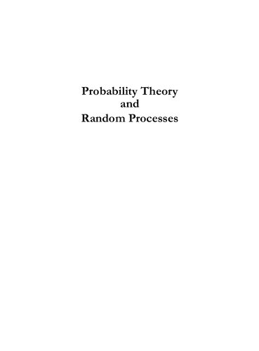 Probability Theory And Random Processes Ramesh Babu