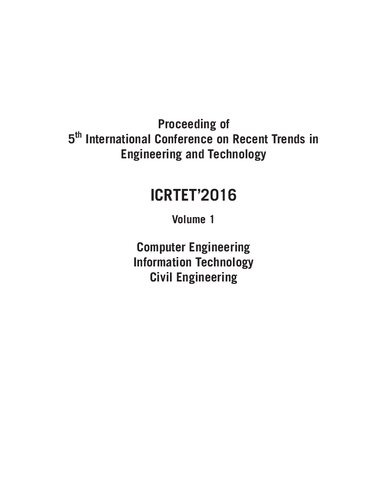 Roceeding Of 5 Th International Conference On Recent Trends In Engineering And Technology Icrtet2016 Volume 1 Computer Engineering Information Technology Civil Engineering M M Rathore