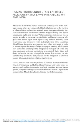 Human Rights Under Stateenforced Religious Family Laws In Israel Egypt And India Yksel Sezgin