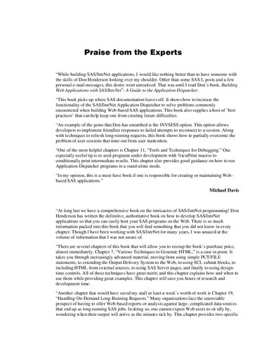 Building Web Applications With Sasintrnet A Guide To The Application Dispatcher Sas Press Don Henderson