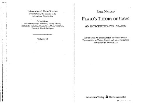 Platoss Theory Of Ideas An Introduction To Idealism Paul Natorp
