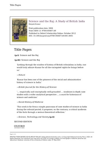 Science And The Raj A Study Of British India Deepak Kumar