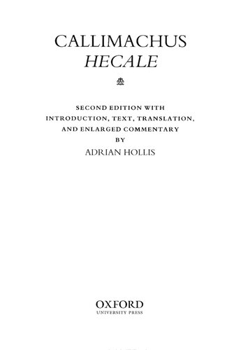 Callimachus Hecale 2nd Revised Adrian Swayne Hollis