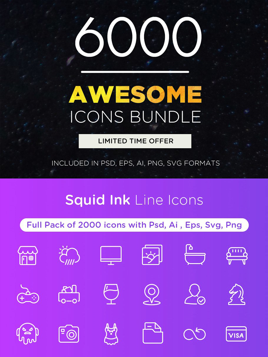 Pack Of 6000 Icons Psd Ai Eps Png Svg 1st Edition Squidink