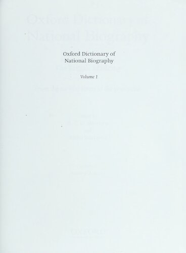 Oxford Dictionary Of National Biography In Association With The British Academy From The Earliest Times To The Year 2000 Volume 1 Aaronamory H C G Matthew