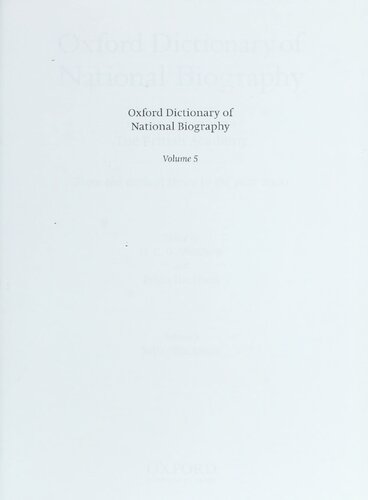 Oxford Dictionary Of National Biography Volume 5 Belleblackman Brian Harrison H C G Matthew