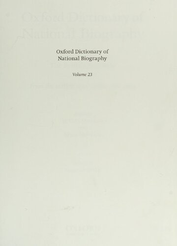 Oxford Dictionary Of National Biography From The Earliest Times To The Year 2000 Volume 23 Gossgriffiths Henry Colin Gray Matthew Brian Howard Harrison British Academy