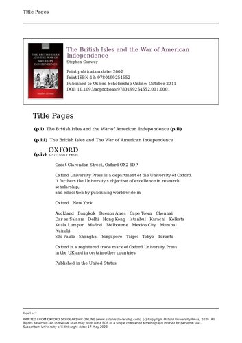 The British Isles And The War Of American Independence Stephen Conway