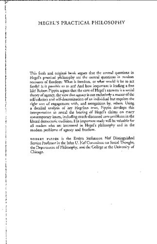 Hegels Practical Philosophy Rational Agency As Ethical Life Pippin