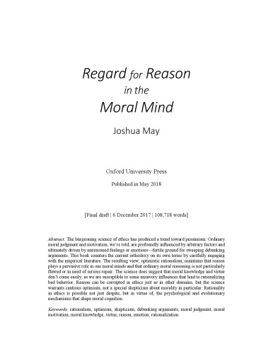Regard For Reason In The Moral Mind Joshua May