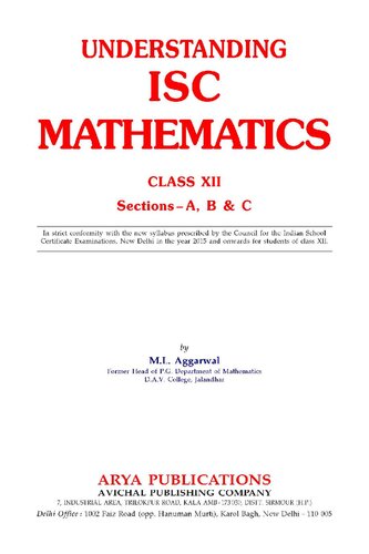 Understanding Isc Mathematics Class 12 Sections A B C 9th Edition M L Aggarwal