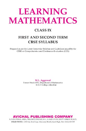 Learning Mathematics Class 9 First And Second Term Of Cbse Syllabus 1st Edition Ml Aggarwal