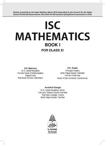 Isc Mathematics For Class Xi O P Malhotra
